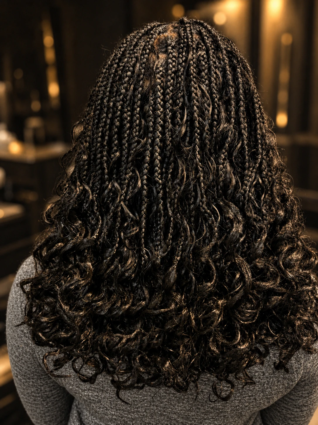 Couture House enhanced — curly braided finish photographed from behind