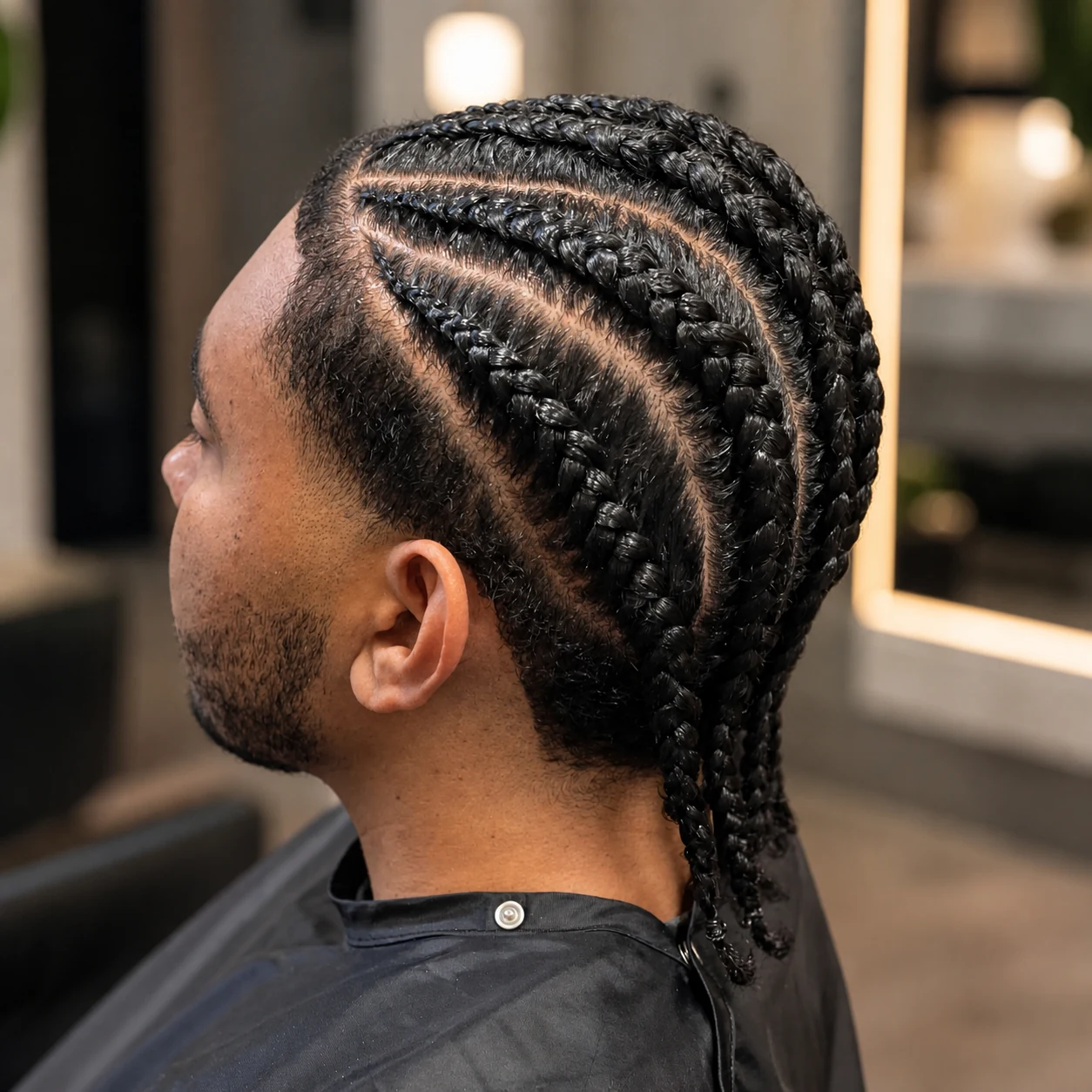 Couture House enhanced — men's cornrows in a clean geometric pattern